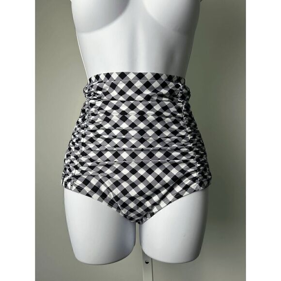 Unique Vintage Black & White Gingham Monroe Bikini BOTTOM S - Picture 1 of 5